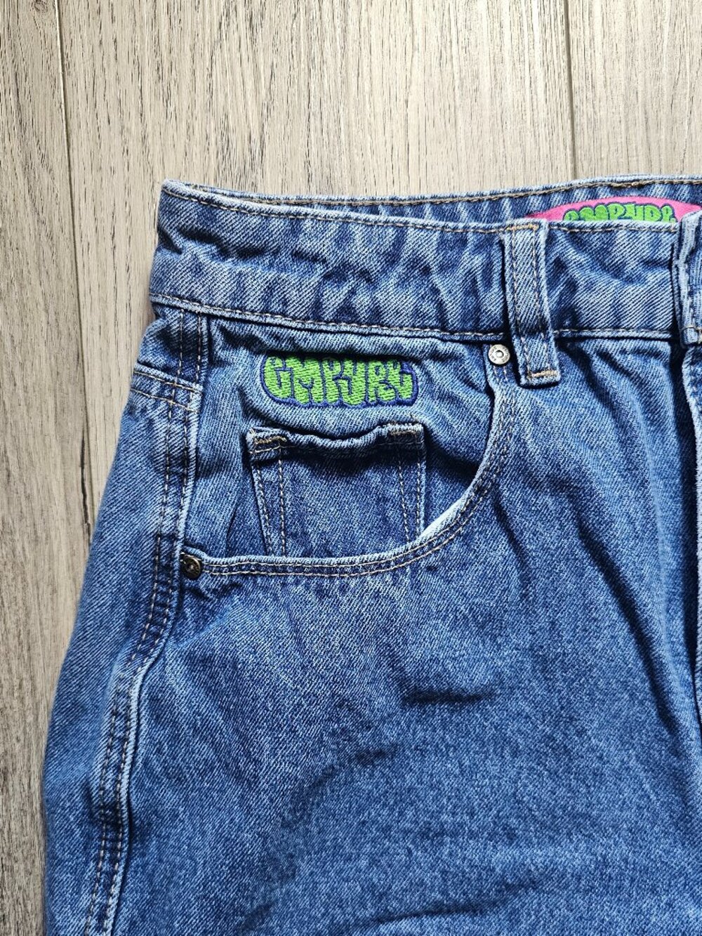Baggy EMPYRE Dragon Embroidery High Rise Straight Jeans Blue Wash Size 26" - Picture 4 of 7